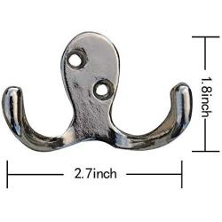 Rustic Coat Hooks Double Prong Wall Mounted 12 Packs with 28 Screws 20 LB Utility Hooks Heavy Duty Towel Hooks Retro Double Hooks for Coat, Scarf, Bag, Towel, Key, Cap, Cup (4# Silver 8 Pack)