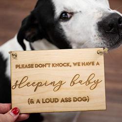 Sleeping Baby & A Loud Ass Dog Wood Door Hanger Sign