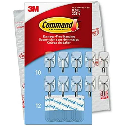 Command Small Clear Wire Hooks, 10 Hooks, 12 Strips - Easy to Open Packaging, Organize Damage-Free