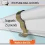 Molding Hooks - 10 Pack - Picture Rail Hangers - Brass Plated Steel - Picture Rail Hooks Wide