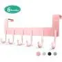 ACMETOP Over The Door Hook Hanger, Heavy-Duty Organizer for Coat, Towel, Bag, Robe - 6 Hooks, Aluminum, Matte Finish (Pink)