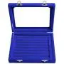 Pasutewel 7 Slots Velvet Glass Rings Earrings Jewellery Display Stand Storage Boxes Holder Organiser Tray Case - Blue