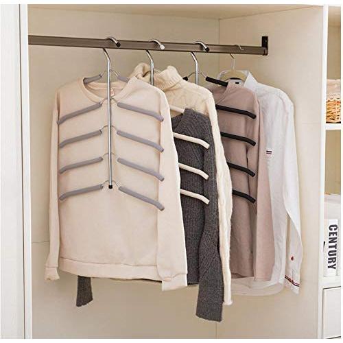 5pcs Random Color Multilayer Fish Bone Shape Stainless Steel Clothing Storage Racks, Clothes Hanger Storage Holder Wardrobe Laundry Drying Rack