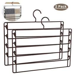 YiSeyruo Pants Hangers Space Saving: 5 Layers Multiple Pant Hangers 2-Pack Heavy Duty Rack for Pants Closet Storage Organizer Durable Anti-Rust Metal Slack Hangers for Pants Trousers Jeans