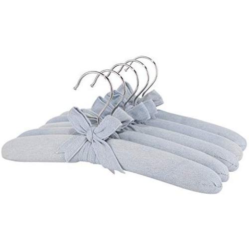 Neoviva 12.6 Inch Thick Foam Jeans Fabric Padded Hangers for Kids, Pack of 5 Durable Anti Slip Sweater Clothes Hangers for Child, Solid Skyway Blue