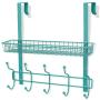 Coat Rack, MILIJIA Over The Door Hanger with Mesh Basket, Detachable Storage Shelf for Towels, Hats, Handbags, Coats (Tiffany Blue)