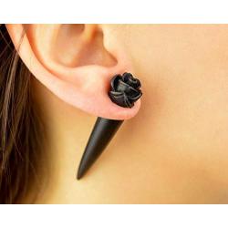 Rose Earrings Cheater Flesh Tunnel Rose Plugs Black Rose Studs Fake Ear Tapers Tribal Tapers Fake Gauge Earrings Taper Hanger Spike Piercing Fake Taper Earrings