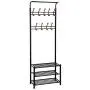 SONGMICS Entryway Coat Rack with Storage Shoe Rack Hallway Organizer 18 Hooks and 3-Tier Shelves Metal Black