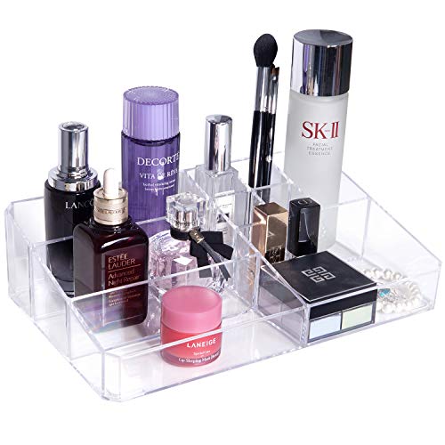 Gospire Clear Makeup Organizer Vanity Tray, 9 Spaces Cosmetic Storage Display Case Storage Boxes for Lipstick, Makeup Palette, Makeup Brush and Skin Care Products.