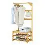 Cxjff Floor Standing Coat Rack Multifunction Bearing Hanger Clothes 10 Hooks Shoes Shelves Easy Install, Bamboo, 2 Sizes (Color : Wood Color, Size : 64x34x168cm)