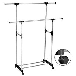 BUY JOY Double Adjustable Portable Clothes Rack Hanger Extendable Rolling