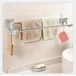 TIM-LI Bathroom Double Towel Bar with Hook, Wall Mounted No Drilling PP Shelf Organizer Cloth Hanger, Contemporary Style Towel Rack(13Inch)