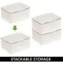 mDesign Stackable Bathroom Vanity Countertop Storage Cosmetic Organizer Boxes with Hinged Lid for Makeup, Beauty, Hair, Nail Supplies - 2 Pack - Cream/Clear