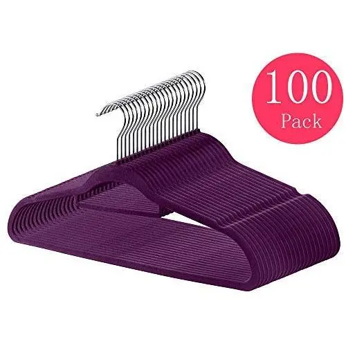 RAYKUNRONG Ultra Thin Hangers Non Slip Velvet 100 Pack, 360 Degree Swivel Hook Space Saving Clothes Hangers with Bonus Accessory Bar (Purple) RAYKUNRONG Ultra Thin Hangers Non Slip Velvet 100 Pack, 360 Degree Swivel Hook Space Saving Clothes Hangers with Bonus Accessory Bar (Purple)