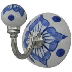 Indianshelf Handmade 1 Artistic Vintage Blue Ceramic Flower Clothes Hooks Hangers/Key Hooks for Purse