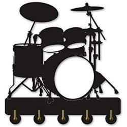 Drum Key Hook Wall Door Clothes Coat Hat Hanger Key Holder with 5 Hooks Strong Adhesive Sticker Wood Hooks, Music Instrument Household Décor Hooks Drummer Gift (M1)