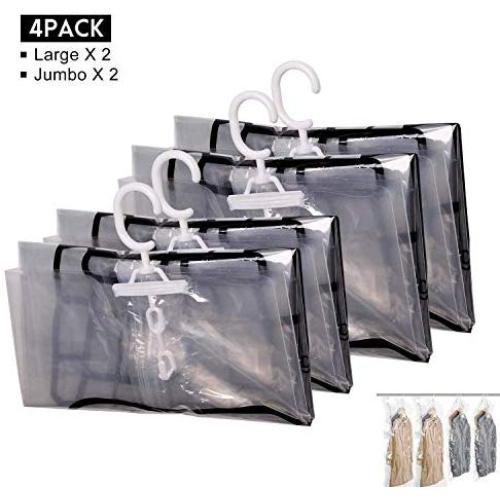 Hanging Vacuum Storage Bags, FoolHome Space Saver Bags for Clothes, Duvets, Pillows & Travel Luggage, 4 Pack(2xJumbo, 2xLarge)