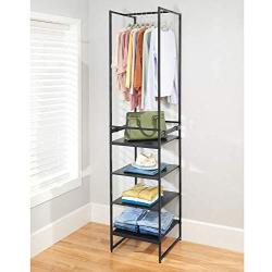 mDesign Modular Closet Organizer System, Vertical Storage Unit - Sturdy Steel Frame, Wood Shelves and Garment Rack for Bedroom, Hallway, Entryway, Closets, Set of 2 - Charcoal Gray/Black