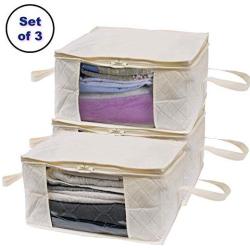 Woffit Foldable Storage Bag Organizers, Large Clear Window & Carry Handles, Great for Clothes, Blankets, Towels, Winter & Summer Clothing, Closets, Bedrooms, Under Bed & More (Large)