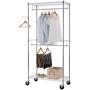 Finnhomy Heavy Duty Rolling Garment Rack Clothes Rack with Double Hanger Rods and Shelves, Portable Closet Organizer with Wheels, 1″ Diameter Thicken Steel Tube Hold Up to 300Lbs, Chrome