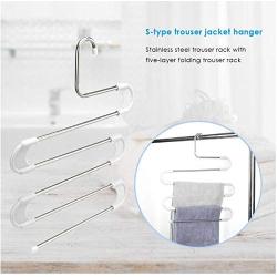 5PC Random Color 5 Layer Stainless Steel S Shape Clothes Pants Hanger Closet Towel Storage Rack Shelf Hangers Multilayer Cloth Hanger Decoration
