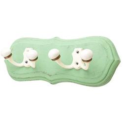 Indianshelf Handmade 1 Artistic Vintage Green Wooden Double Loop Wall Hooks Hangers/Towel Holder Over The Door