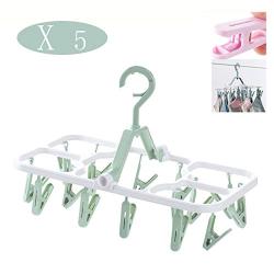 HJYPYJ Magic Hanger,Detachable Magical Hangers,PP Multi-Clip Hanger,Space-Saving Organizer Hangers, Non-Slip/Green / 5 pcs