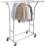 Cypress Shop Rolling Double Clothing Rail Rack Bar Commercial Grade Steel Garment Laundry Clothes Hanger Holder Adjustable Hanging Indoor Outdoor Coat Hanging Dryer Drying Cart Home Furniture