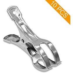 Coideal Beach Towel Clips Clamps Stainless Steel, 10 Pack 4.3 Inch Large Heavy Duty Quilt Clothespins Peg Clamps Jumbo Size, Windproof Clips Clothes Pin Hanger for Lounge Cruise Pool Boat Blanket