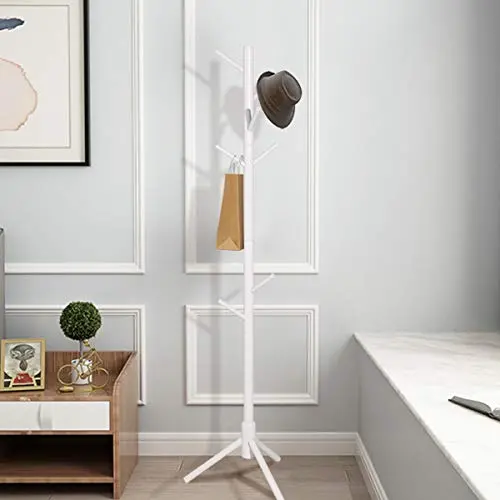 Salafey Wooden Coat Rack Free Standing,8 Hooks White Coat Hat Tree Standing Hanger Tree for Coat Hats Handbags Clothes,Easy Assembly
