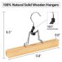 AMKUFO Natural Wooden Pants Hangers with Clips 12 Pack Non Slip Skirt Hangers Trouser Clamp Hanger Solid Wood Hanger with 360° Swivel Hook