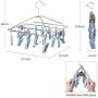 Foldable Clip and Drip Hanger, Sock Hanger Underwear Hanger with 24 Clothespins, Hanger for Drying Towels, Bras, Baby Clothes, Gloves, Stainless Steel Portable Laundry Sock Drying Rack, Small