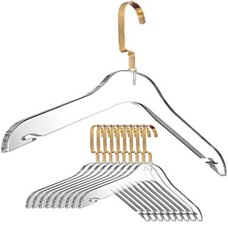 Designstyles Clear Acrylic Clothes Hangers - 10 Pk Stylish and Heavy Duty  .5 inch(10mm,12mm,15mm