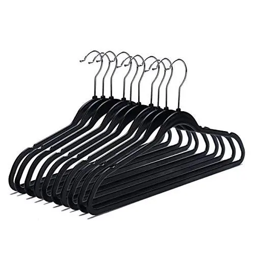 Quality Plastic Non Velvet Non-Flocked Hangers Black Swivel Hook- (50)