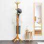 KTOL Modern Bamboo Coat Hall Tree Free Standing, Stable Coat Rack 12 Hooks Floor Clothes Storage Shelves Coat hat Holder for Entryway Hat Hanger-Wood Color 70.9in