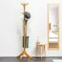 KTOL Modern Bamboo Coat Hall Tree Free Standing, Stable Coat Rack 12 Hooks Floor Clothes Storage Shelves Coat hat Holder for Entryway Hat Hanger-Wood Color 70.9in