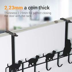 Over Door Hooks, LUXEAR Adjustable Over Door Hangers 6 Hooks Removable Lovely Cat Design for Coat, Towel, Bag Robe Easy Install Space Saving Bathroom Bedroom Over The Door Hooks Black Matte Paint Iron