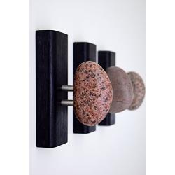 Unique Stone Towel Racks. Rock towel hangers. Beach stone Hooks - Wall mounted solid wood coat racks. Black wood robe hooks