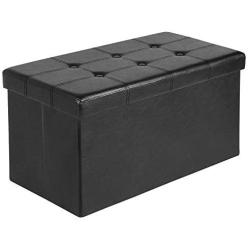 AuAg Folding Storage Ottoman Bench Faux Leather Toy Box/Chest Living Room Seat Foot Rest Storage Organizer Easy to Assemble (Black, 30")