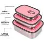 Stainless Steel Food Containers - Leak Proof Tiffin Lunch Boxes - 3 In 1 Food Storage Boxes For Outdoor and Indoor - Durable - Toxin Free - Dishwasher Safe | Pink 3 Pcs.
