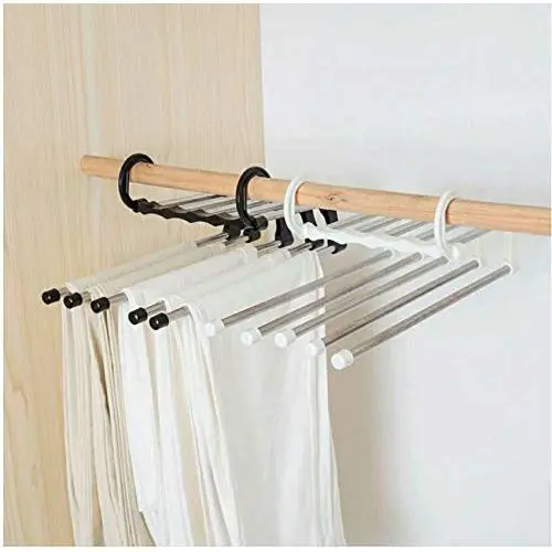 5pcs Random Color 5-in-1 Portable Multi-Function Stainless Steel Pants Cloths Hanger Black White Pants Towel Scarf Adjustable Hangers Organizer 5pcs Random Color 5-in-1 Portable Multi-Function Stainless Steel Pants Cloths Hanger Black White Pants Towel Scarf Adjustable Hangers Organizer