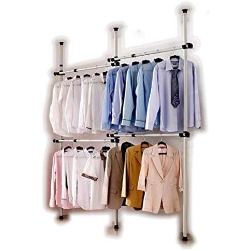 Goldcart GC552222 Portable Indoor Garment Rack Coat Hanger Clothes Wardrobe, Height 160-320cm Width 120-220cm Adjustable, Grey Close to White Pipes and Black Brackets, 2 Count