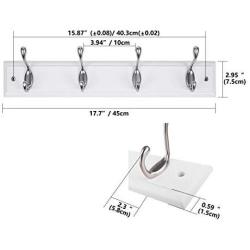 DOKEHOM 2 Set 4-Satin Nickel Hooks -(Available 4 and 6 Hooks in 4 Colors)- on White Wooden Board Coat Rack Hanger, Mail Boxes Packing