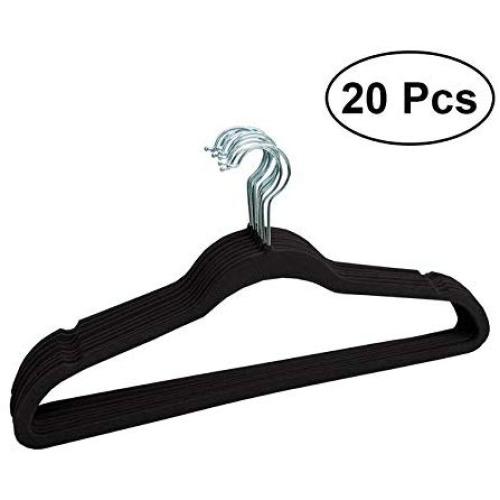 20pcs Non-Slip Flocked Velvet Huggable Hangers,Clothes Hangers Shirts Sweaters Dress Hanger Hook Drying Rack (Black) 20pcs Non-Slip Flocked Velvet Huggable Hangers,Clothes Hangers Shirts Sweaters Dress Hanger Hook Drying Rack (Black)