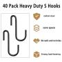 40 Pack Heavy Duty S Hooks, S Shaped Hooks for Hanging Clothes, Metal Steel Hanging Hangers Hooks for Kitchen Bathroom Bedroom Office (Black, S)