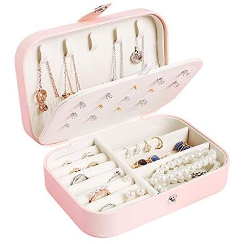 Jewelry Box,Necklace Ring Storage Organizer Double Layer Travel Synthetic Leather Jewel Cabinet Gift Case for Women -Cross Pattern