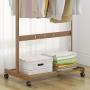 Cxjff Floor Standing Coat Rack Movable Design Hanger Clothes 2 Hooks Shoes Shelf Easy Install, Wood (Color : Wood Color, Size : 80x45x165cm)