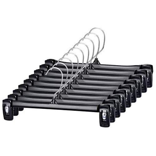 Titan Mall Pants Hangers 30 Pack 12inch Black Plastic Skirt Hanger with Non-Slip Big Clips and 360 Rotatable Hook, Durable and Sturdy Plastic Hanger, Elegant and Economical for Hanging Pants