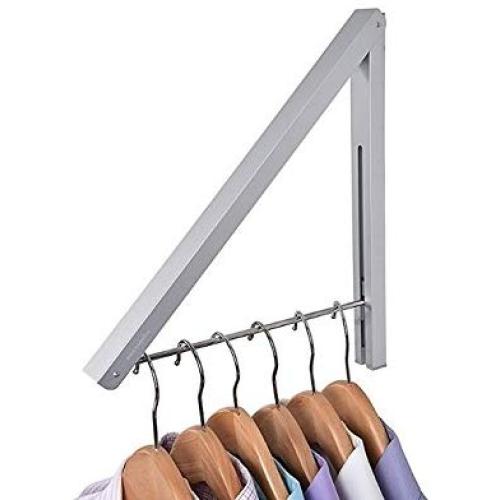 Folding Closet Rods Clothes Hanger Wall Mounted Retractable Clothes Hanger & Drying Rack Great Space Saver