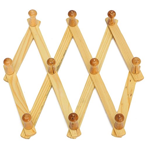 Expandable Solid Wooden Coat Hanger 10 Peg Keys Hat Towel Clothes Robe Rack Hat Closet Wall Mount Hook Fold